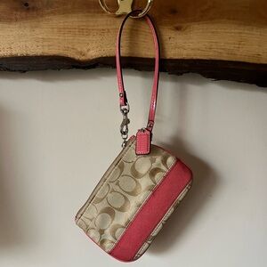 Vintage Y2K 90s Coach Brown and Coral Pink Signature Wristlet